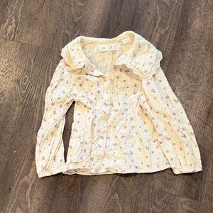 Zara Kids Cream Button Down Shirt with Pink Floral Pattern